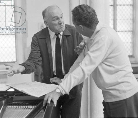 Recording session for a Mozart piano concerto no.27. Aldeburg Festival, Suffolk, 1965