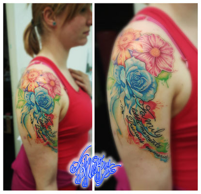 Blue Magic Pins tattoo Genk Belgium color tattoo watercolor realistic