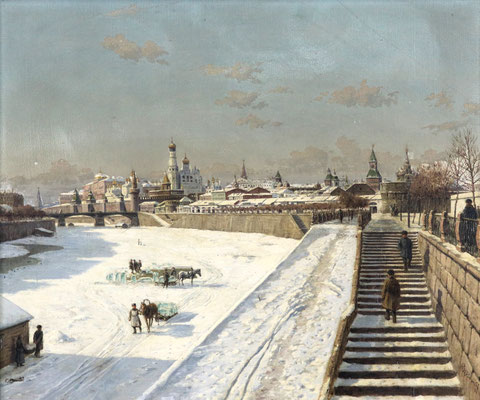Adjugé 43 780 € - BESSONOFF Boris, Moscou sous la neige, huile sur toile, 47 x 55 cm