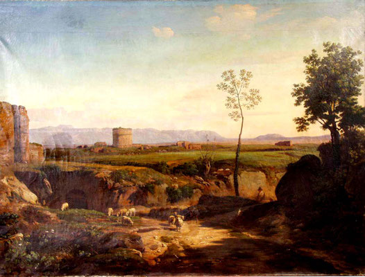 Adjugé 41 600 € - PRIEUR Romain Etienne Gabriel, Berger et son troupeau dans la campagne romaine, 1845, huile sur toile, 147 x 196 cm