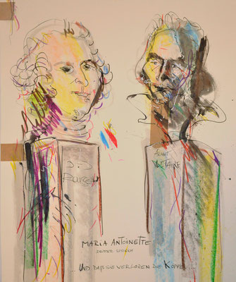 Martin Lersch, Titel: verloren die köpfe, 2011, Mischtechnik auf Papier, 60 x 50 cm