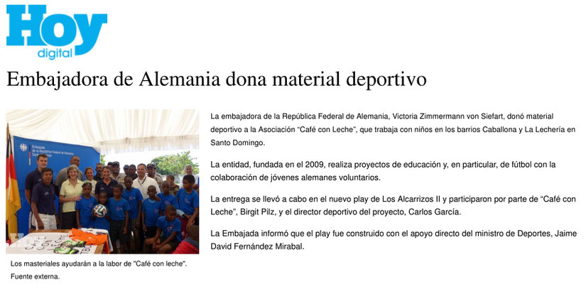 „Embajadora de Alemania dona material deportivo" - Hoy - März 2014