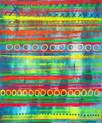 KERSTIN SOKOLL, Leuchtende Zeichen, 2024, O049, 120 x 100 cm