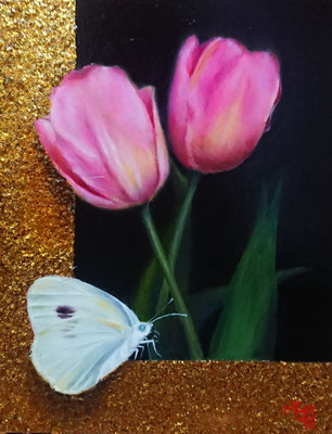  TULIP & BUTTERFLY／oil on panel・F0(180×140)・2023