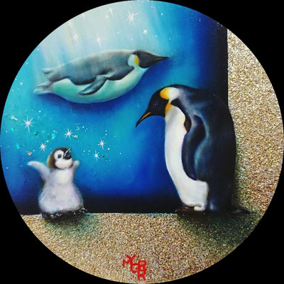 SILENT AQUARIUMーPENGUINー／oil on canvas・25cm circle・2023