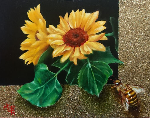 SUNFLOWER & BEE／oil on panel・F0(180×140)・2023