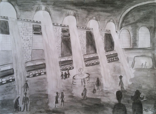 NY Central Hall: Zeichnung aquarelliert│ 26,2x33,6cm│ 07/2012