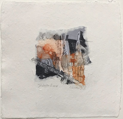 Lüneburg V, Collage auf handgeschöpftem Hadernbütten, Aquarell, 22 x 22 cm, 2018, Preis auf Anfrage