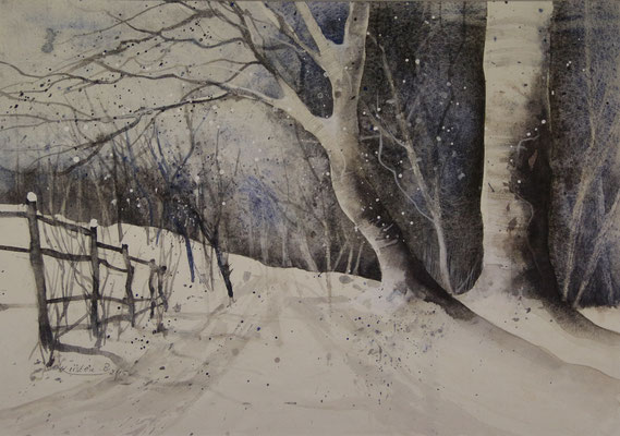 Winterwald 1, Aquarell auf Ingres-Echt-Bütten, 48 x 31 cm, 2015, Preis auf Anfrage