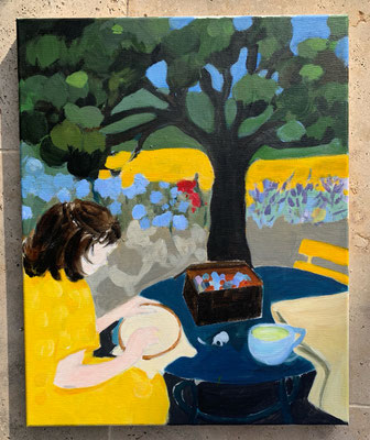 La brodeuse, Acryl auf Leinwand 2020, 40 x 50 cm