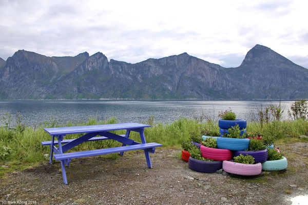 Colorful rest area on Senja's official scenic route