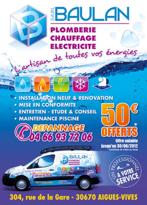 Dépliant commercial • Annonceur : Sarl Baulan / Gard • © Récréacom, Christophe Houlès graphiste