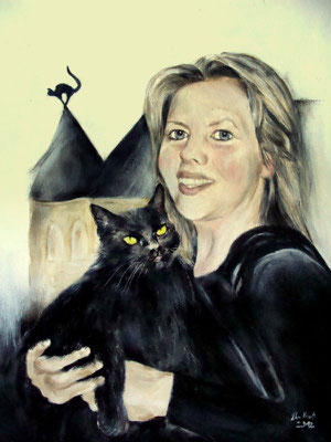 Frauenportrait mit Katze