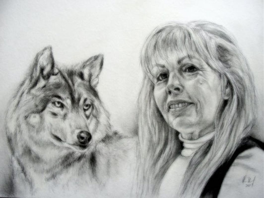 Peraonenportrait mit Wolf