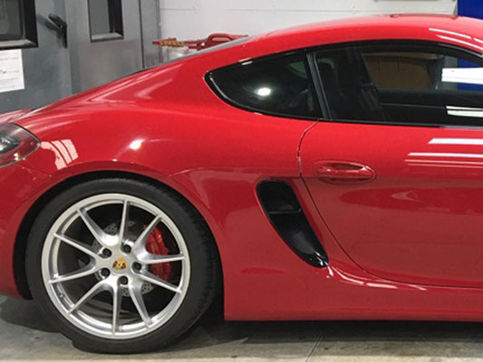 Porsche Caymen before the addition of new carbon fiber air ducts - Precision Paint