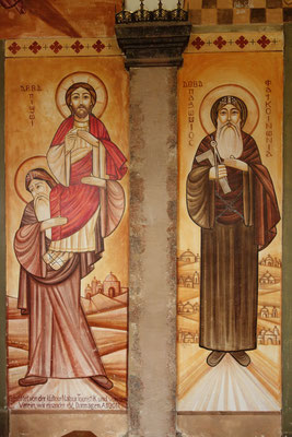 Der Hl. Pischoi trägt Jesus, daneben der Hl. Pachomius, Malerei: Dalia Sobhi. Foto: Jennifer Peppler