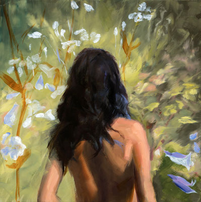 Dancing leaves, Blossoming, 2024  Öl auf Leinwand    74 x 74 cm