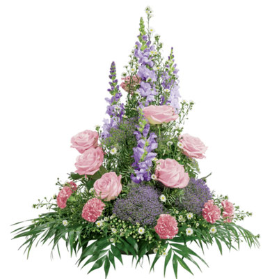 Réf: DVT_4 Coupe de fleurs de forme conique, composée de roses, oeillets, fleurs champêtres( Ø40 x H.70 cm) à partir de 120 €