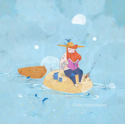 Illustration d'un pêcheur en train de lire par l'illustratrice Eleonora De Pieri 