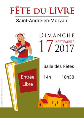 Affiche en vectoriel par Cloé Perrotin pour La Fête du Livre de Saint-André-en-Morvan 2017 lecture en tailleur