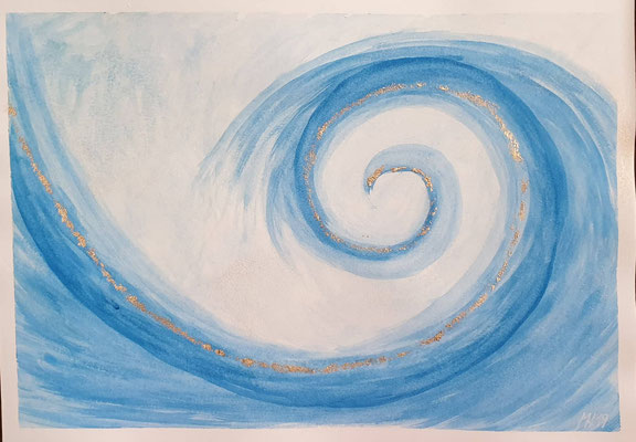 Die Welle   1. Aquarellfarben auf Watercolourpapier Dina A3