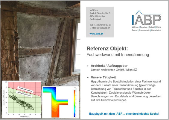 Hygrothermische Bauteilsimulation einer Fachwerkwand vor dem Einsatz einer Innendämmung (gleichzeitige Betrachtung von Temperatur und Feuchte in der Konstruktion). Zweidimensionale Wärmebrücken Berechnungen von Baudetails und Bewertung wegen Pilzbefall