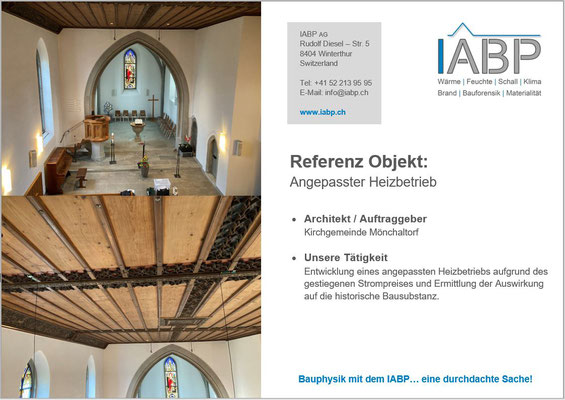 Entwicklung eines angepassten Heizbetriebs in der Kirche. 