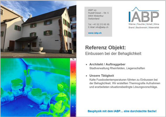 Ein kalter Fussboden führte zu Einbussen bei der Behaglichkeit. Thermografie Aufnahmen und Erarbeitung eines Lösungsvorschlags.