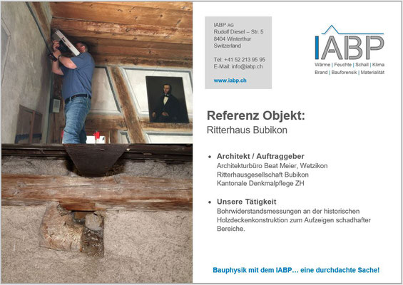 Bohrwiderstandsmessungen an der historischen Holzdeckenkonstruktion im Ritterhaus Bubikon zum Aufzeigen schadhafter Bereiche