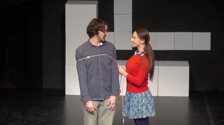 Doug Andrews as Brian and Victoria Halper as Beth in "Jerry Finnegan's Sister" (Directed by: Victoria Halper; Theatermenschen, Tribüne Linz. 2013-14)