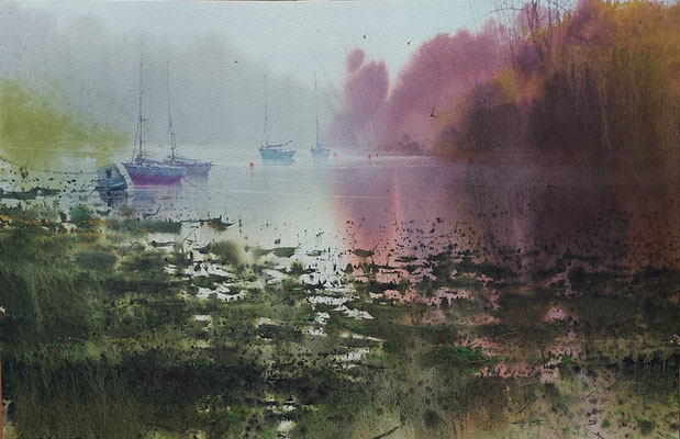 Bretagne fog II, watercolour, 35x53cm