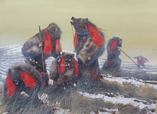 Bear dance, watercolor, 53x73cm