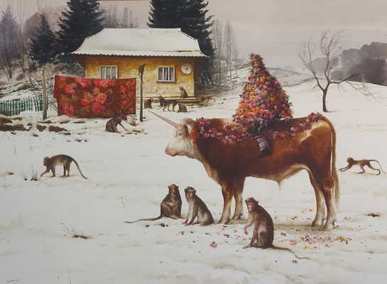The Bull and Europa, watercolour, 53x73cm