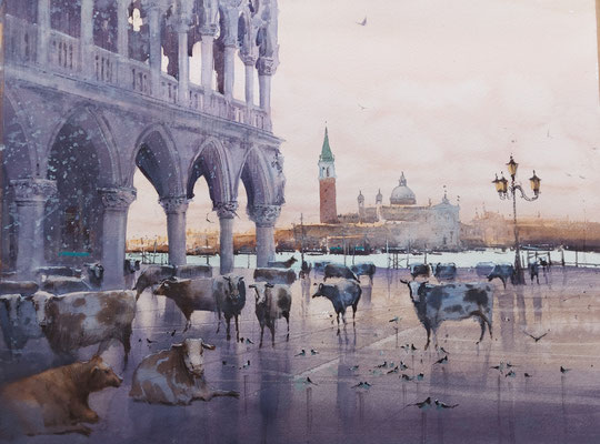 After Party, Venice, watercolor, 30x40cm