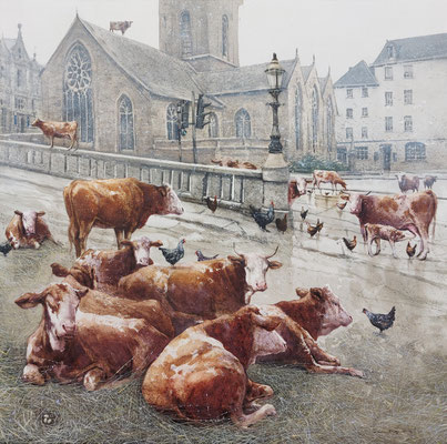 Busy day at St.Peter Port, watercolour, 50x50cm