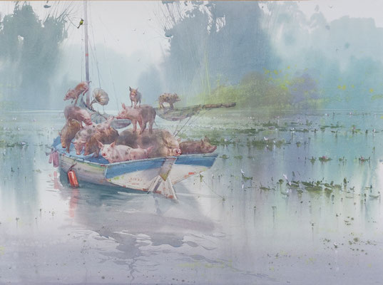 The ship of fools, watercolour, 53x73cm