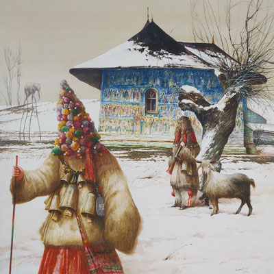 Blind shepherd, watercolour, 50x52cm