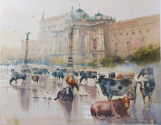 First time in Paris, watercolour, 40x50cm