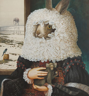Lady with helmet, watercolour, 51x55cm