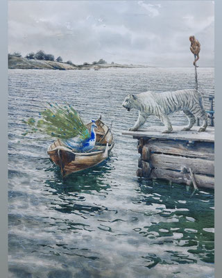 Philosophical talk, watercolour, 53x73cm