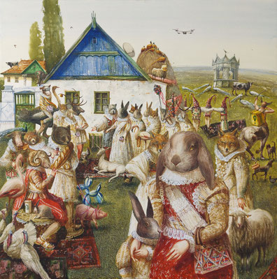 Wedding feast, watercolour, 60x60cm