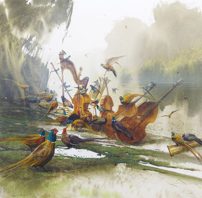 Plein Air Orchestra, watercolour, 41x41cm