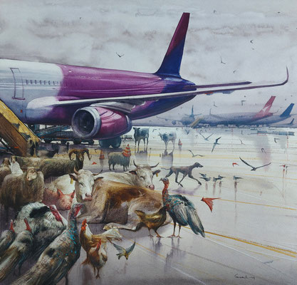 The boarding, watercolour, 41x42cm