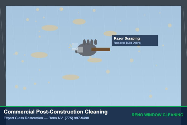 Commercial post-construction window cleaning razor scraper glass restoration in Sparks NV