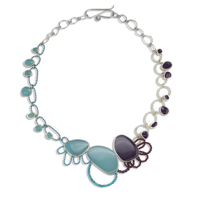 "Links" Sterling Silver, Resin, Turquoise, Amethysts, Pearls.