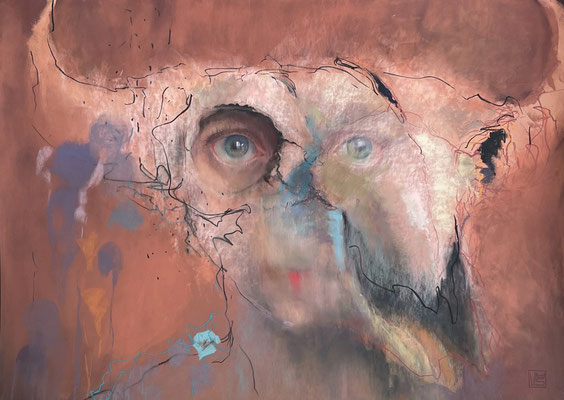 Vision von einer Büffelfrau, 50 x 70 cm, 2022, Pastell auf Papier