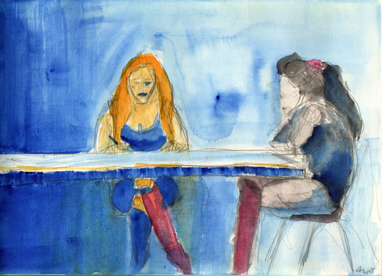 Ungleiche Schwestern, 2015, Aquarell und Bleistift, 21 x 29,5 cm