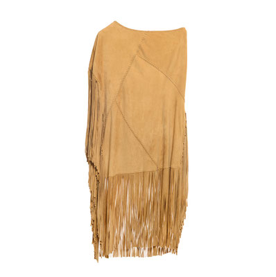 VICKY PONCHO SAFFRON - Bohemian luxe suede fringe wraps and leather bags