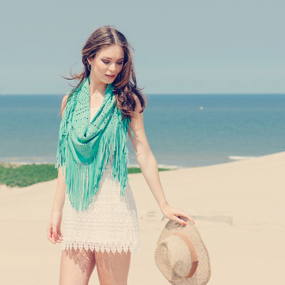 Milla suede fringe shawl - Azur - Bohemian luxe suede fringe wraps and ...