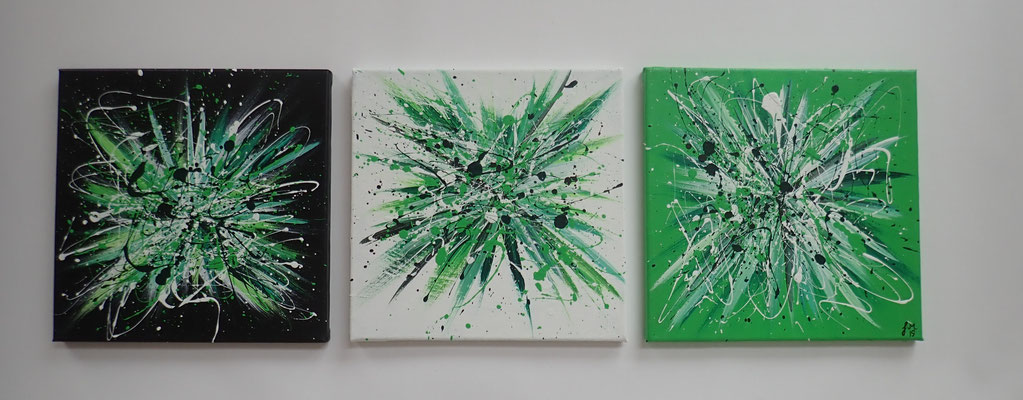Expression in grün dreiteilig 90x30